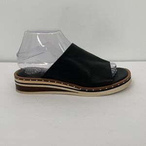 Vince Camuto Meralda wedge slide sandal shoe black leather wide strap 7.5